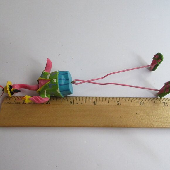 Pink Flamingo with Cocktail Christmas Ornament Dangle Legs 7" Beach Tropical - Picture 10 of 13